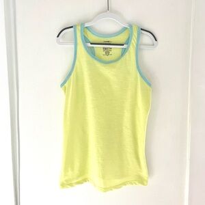 4/$20💥14-16 NWOT 🍋 Lemon-Lime Yellow Racerback Flared Tank Top, Aqua Blue Trim